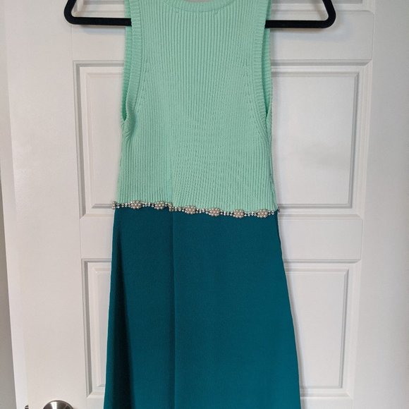 Zara Two Tone Teal & Mint Dress with Pearl Accents - Picture 7 of 9